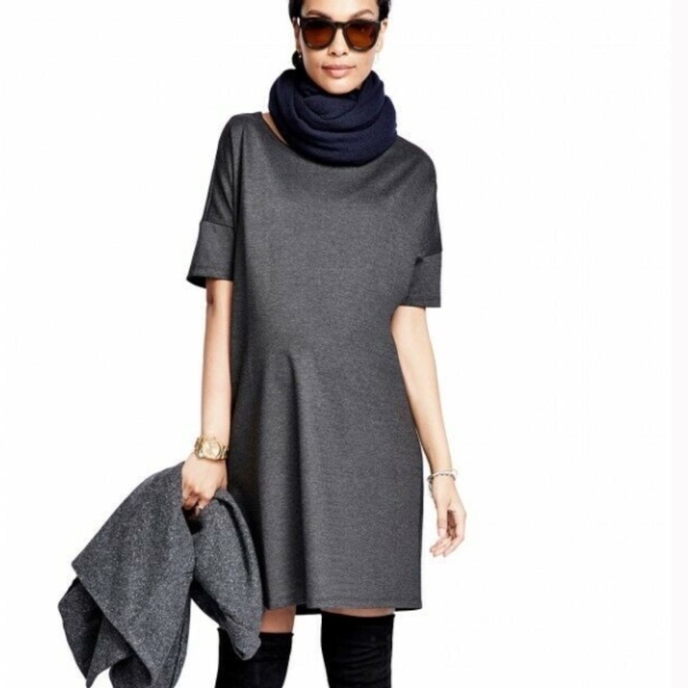 HATCH Collection The Afternoon Jersey Mini Dress in Heathered Charcoal Gray Sz S